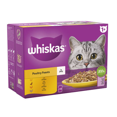 WHISKAS 1+ Poultry Feasts Adult Wet Cat Food Pouch in Jelly 12 x 85g