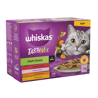 WHISKAS 1+ Chef's Choice Mix Adult Wet Cat Food Pouch in Gravy 12 x 85g