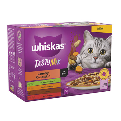 WHISKAS 1+ Country Collection Mix Adult Wet Cat Food Pouch in Gravy 12x85g
