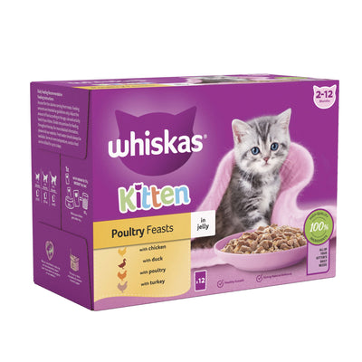 WHISKAS Kitten Poultry Feasts Wet Cat Food Pouch in Jelly 12 x 85g
