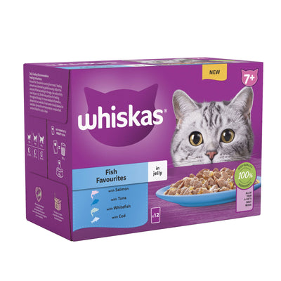 WHISKAS 7+ Fish Favourites Senior Wet Cat Food Pouch in Jelly 12 x 85g