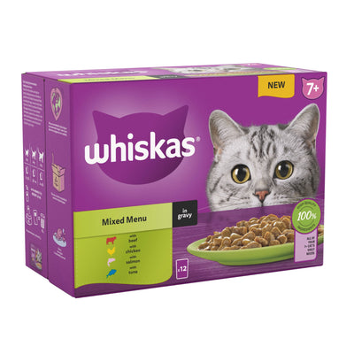 WHISKAS 7+ Mixed Menu Senior Wet Cat Food Pouch in Gravy 12 x 85g