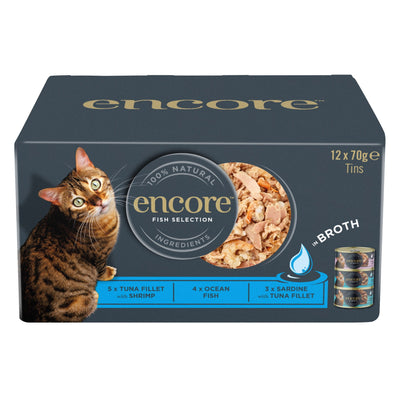Encore Adult Wet Cat Food Fish Selection in Broth 12x70g