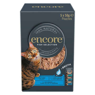 Encore Adt Wet Cat Food Pch Fish Selection in Broth 5x50g