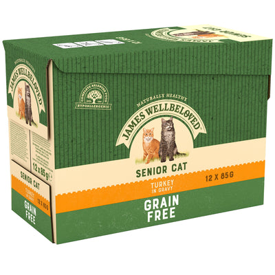 James Wellbeloved Grain Free Senior Wet Cat Food Turkey Gravy Pouch 12x85g
