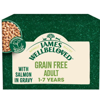 James Wellbeloved Grain Free Adult Cat Wet Food Pouch Salmon in Gravy 12x85g