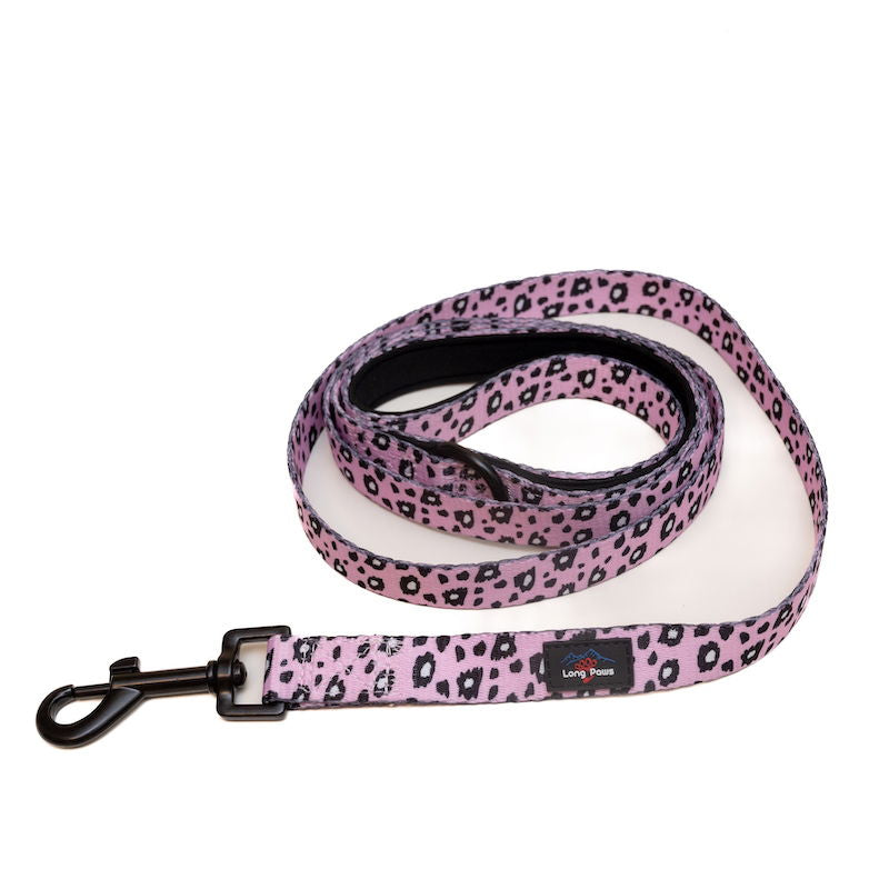 Long Paws - Funk the Dog Lead-Pink Leopard  Medium