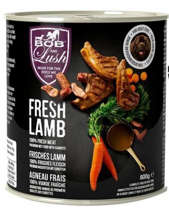 Bob And Lush Grain-Free Adult Wet Dog Food In Tin - Lamb 6x800g