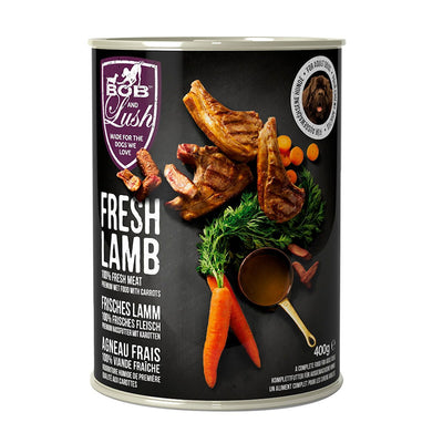 Bob And Lush Grain-Free Adult Wet Dog Food In Tin - Lamb 6x400g