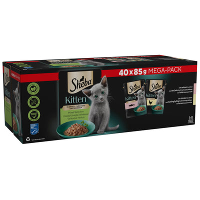 SHEBA Mixed Selection Kitten Wet Cat Food in Gravy 40 x 85g Pouch