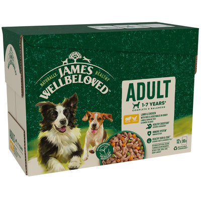 James Wellbeloved Adult Wet Dog Food Lamb Chicken & Rice Gravy Pouch 12x90g