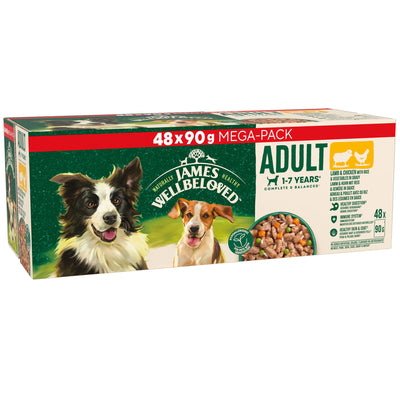 James Wellbeloved Adult Wet Dog Food Lamb Chicken & Rice Pack Pouch 48x90g
