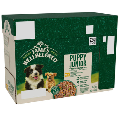 James Wellbeloved Puppy Wet Dog Food Lamb Chicken Rice Gravy Pouch 12x90g
