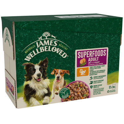 James Wellbeloved Superfoods Adult Wet Dog Food Turkey Gravy Pouch 12x90g