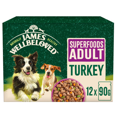 James Wellbeloved Superfoods Adult Wet Dog Food Turkey Gravy Pouch 12x90g