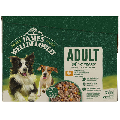 James Wellbeloved Adult Turkey in Gravy Pouch 12 x 90g Multipack