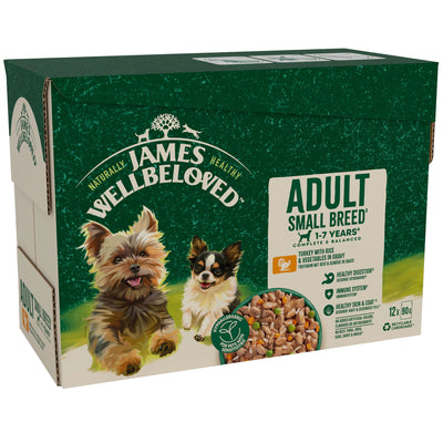 James Wellbeloved Adult Wet Dog Food Small Breed Turkey & Rice Pouch 12x90g