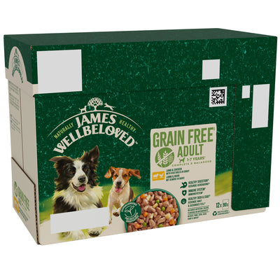 James Wellbeloved Grain Free Adult Wet Dog Food Lamb & Chicken Pouch 12x90g