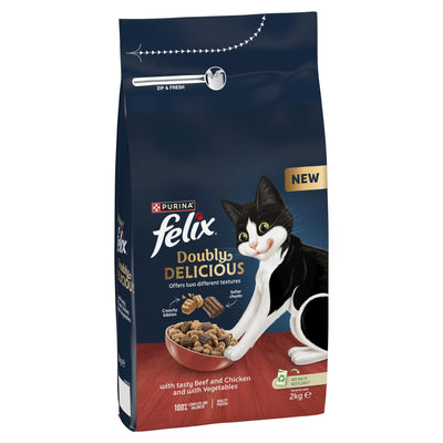 Felix Doubly Delicious Beef Chicken & Vegetables Dry Cat Food 2kg