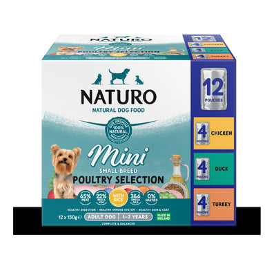Naturo Adult Mini Dog Pouch Poultry Selection with Rice 150gx12