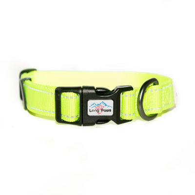 Long Paws Urban Trek Reflective Collar  Neon Yellow  Extra Small 23-29cm 1.5cm wide