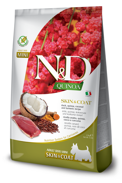 N&D Quinoa Dog Skin & Coat. Duck & Coconut Adult Mini 2.5 Kg