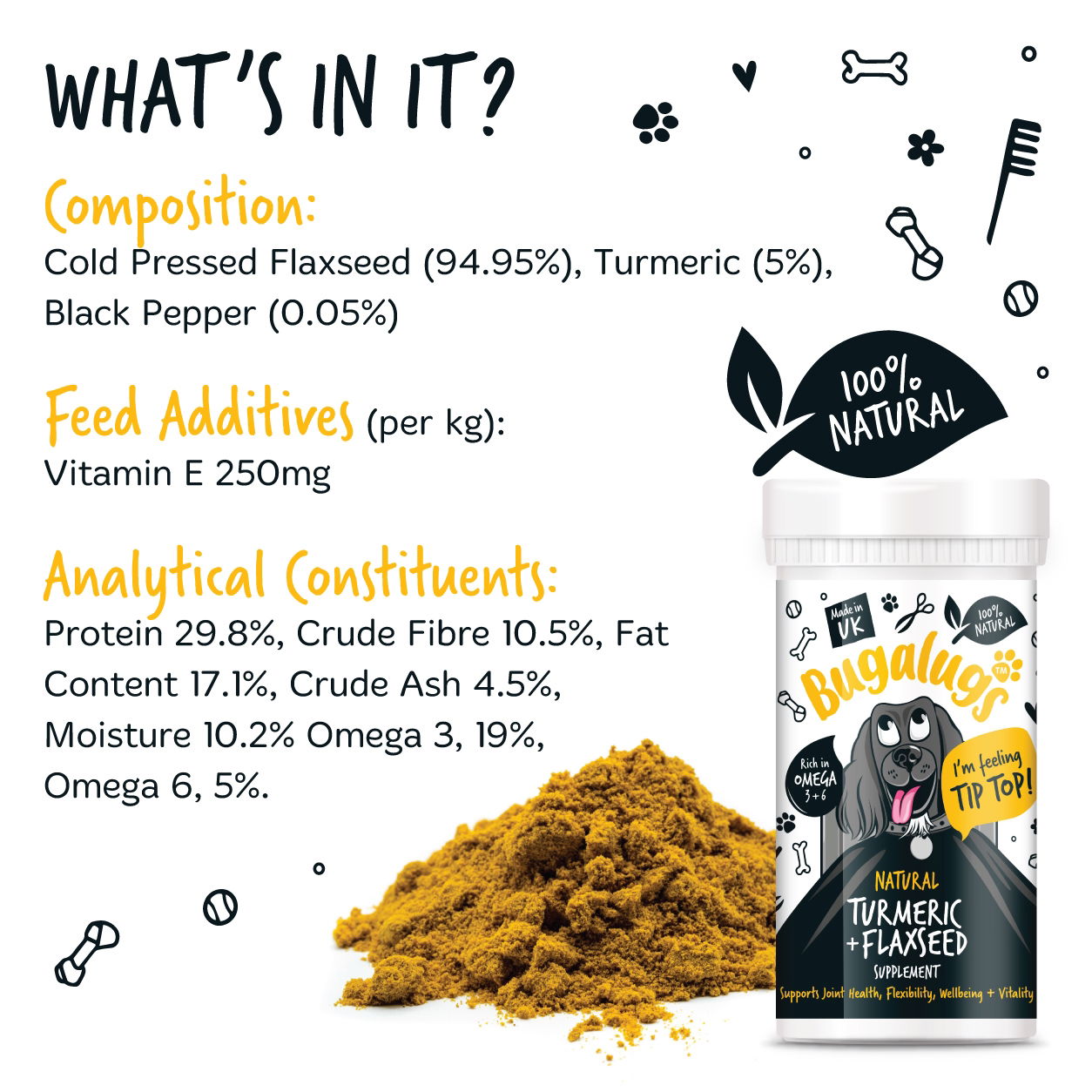 Turmeric & Flaxseed Supplement 70g Pot with spoon