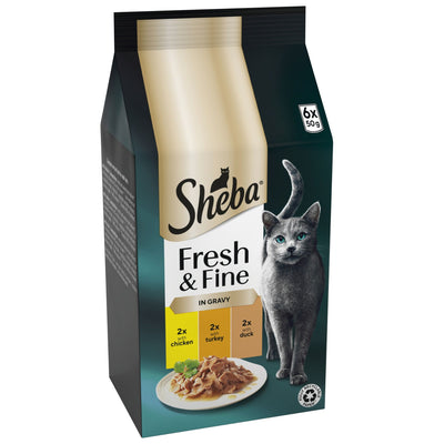 SHEBA Fresh & Fine Cat Pouches with Chicken & Turkey & Duck in Gravy 6x50g