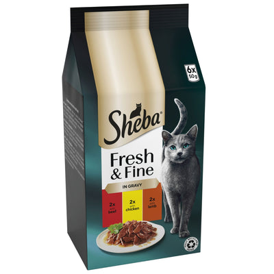 SHEBA Fresh & Fine Cat Pouches with Beef & Chicken & Lamb in Gravy 6x50g