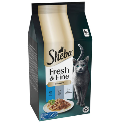 SHEBA Fresh & Fine Cat Pouches with Tuna & Cod & Whitefish in Gravy 6x50g