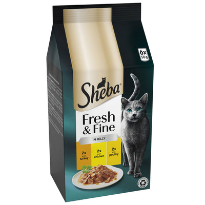SHEBA Fresh & Fine Cat Pouches with Chicken & Turkey & Poultry in Jelly 6x50g