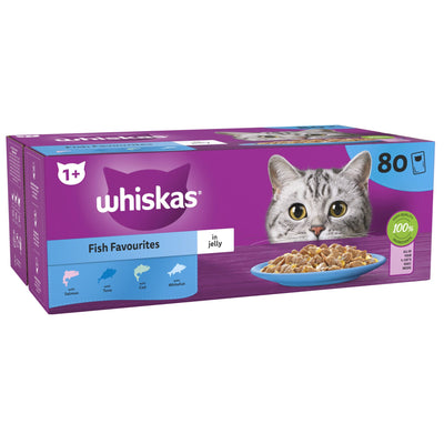 WHISKAS 1+ Cat Pouches Fish Selection in Jelly 80x85g