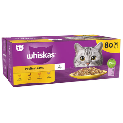 WHISKAS 1+ Cat Pouches Poultry Selection in Jelly 80x85g