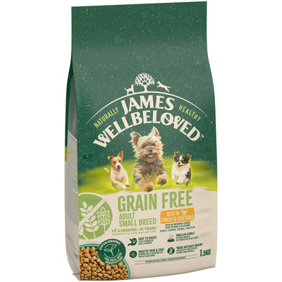 James Wellbeloved Dry Dog Grain Free Adult Small Breed Turkey & Veg 1.5kg