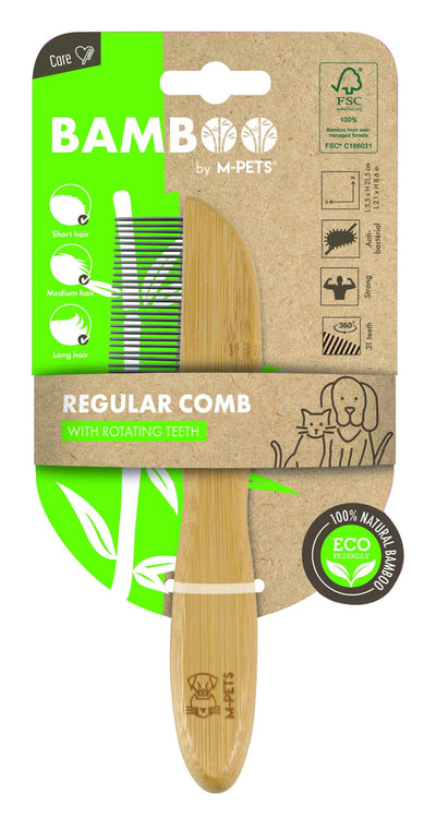 M-PETS Bamboo Regular Comb With Rotating Teeth - 31  Teeth
