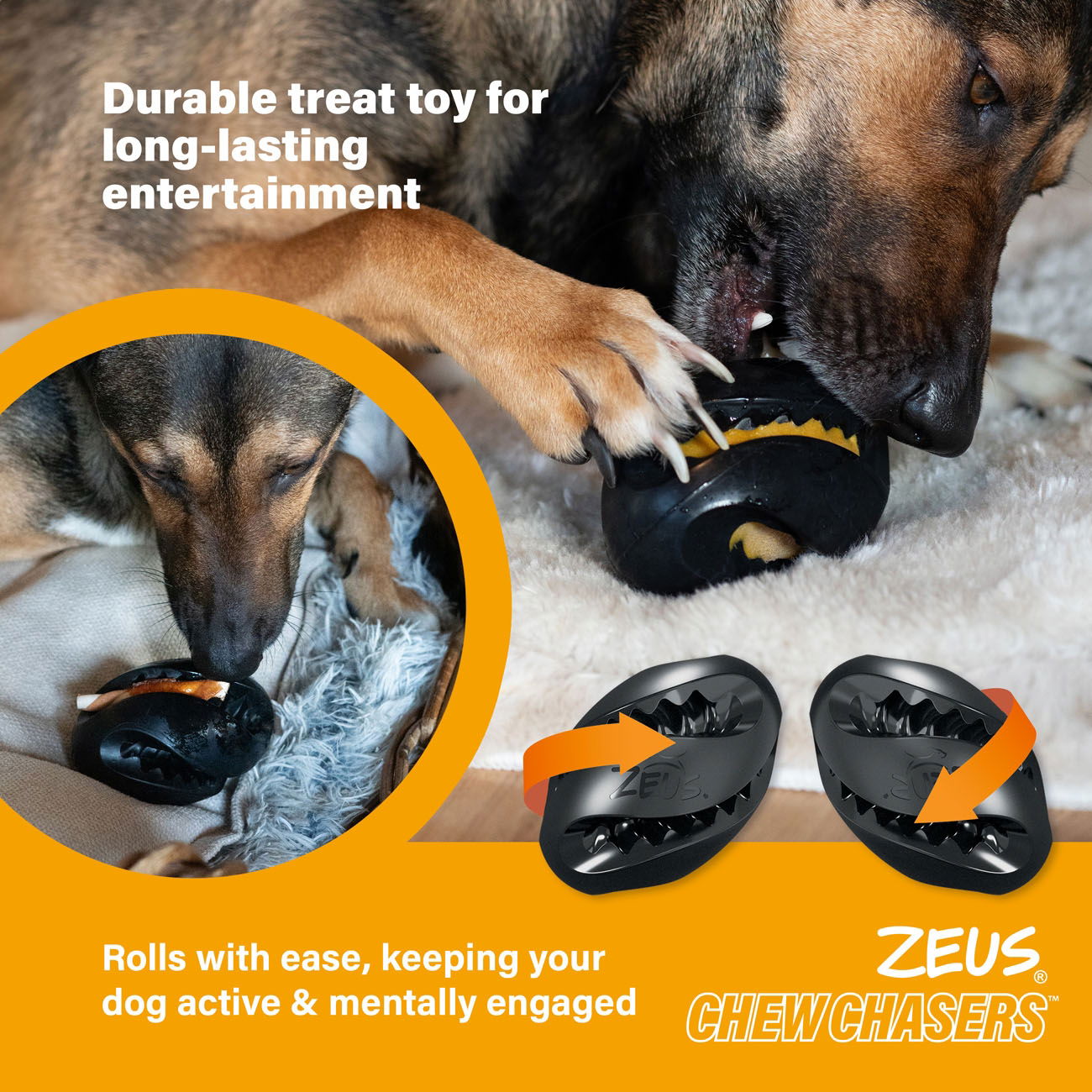 Zeus ChewChasers Treat Rugby Ball Black 12.5cm