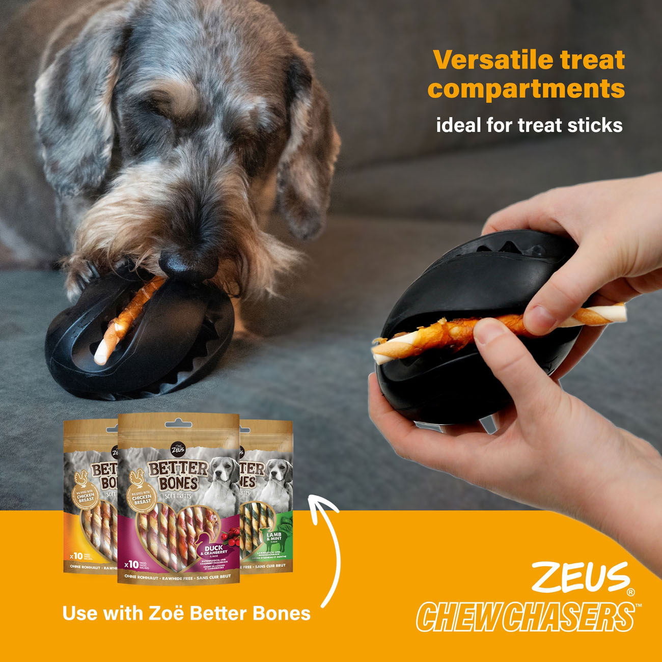 Zeus ChewChasers Treat Rugby Ball Black 12.5cm