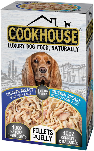 COOKHOUSE Luxury Dog Food - Fillets in Jelly - Chicken Breast with Tuna / Mackerel 6 x 100g