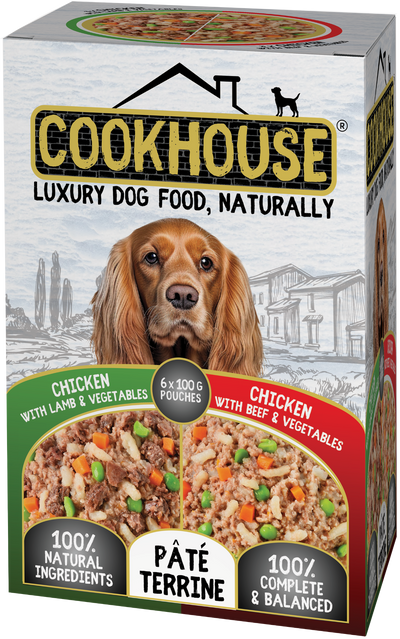 COOKHOUSE Luxury Dog Food - Terrines - Chicken with Beef & Veg / Lamb & Veg 6 x100g