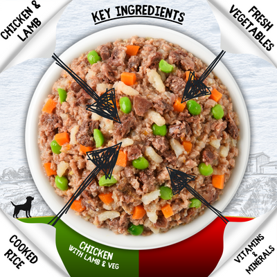COOKHOUSE Luxury Dog Food - Terrines - Chicken with Beef & Veg / Lamb & Veg 6 x100g
