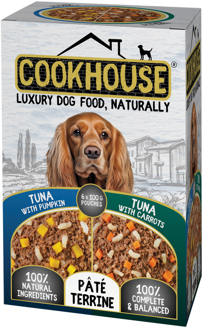 COOKHOUSE Luxury Dog Food - Terrines - Tuna with Carrots / Tuna with Pumpkin 6 x 100g