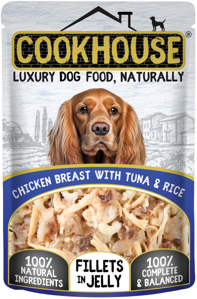 COOKHOUSE Luxury Dog Food - Fillets in Jelly - Chicken Breast with Tuna & Rice 15 x 100g