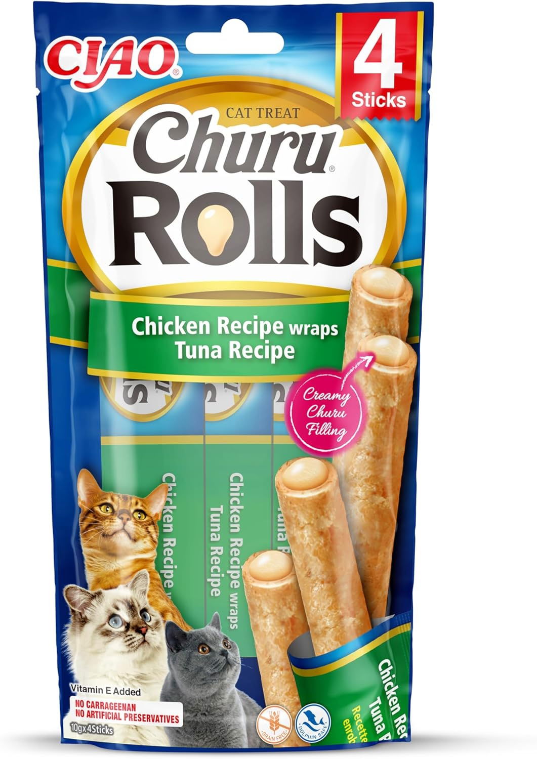 Churu Rolls 4 Pack Chicken Recipe wraps Tuna Recipe – Vital Pet Group