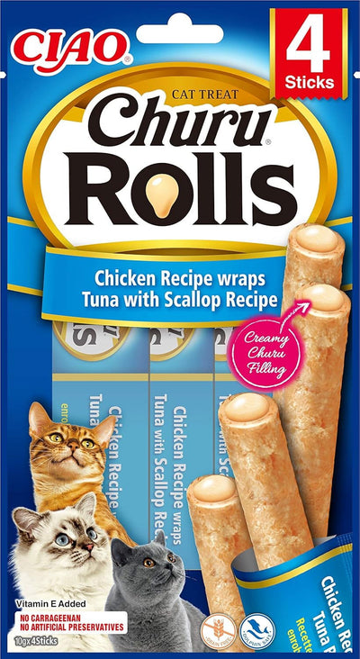 Churu Rolls 4 Pack Chicken Recipe wraps Tuna with Scallop Recipe
