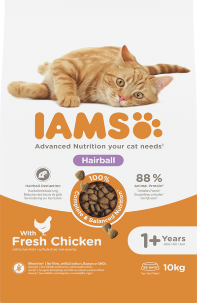 IAMS Advanced Nutrition Hairball Cat Food with Fresh Chicken 10kg